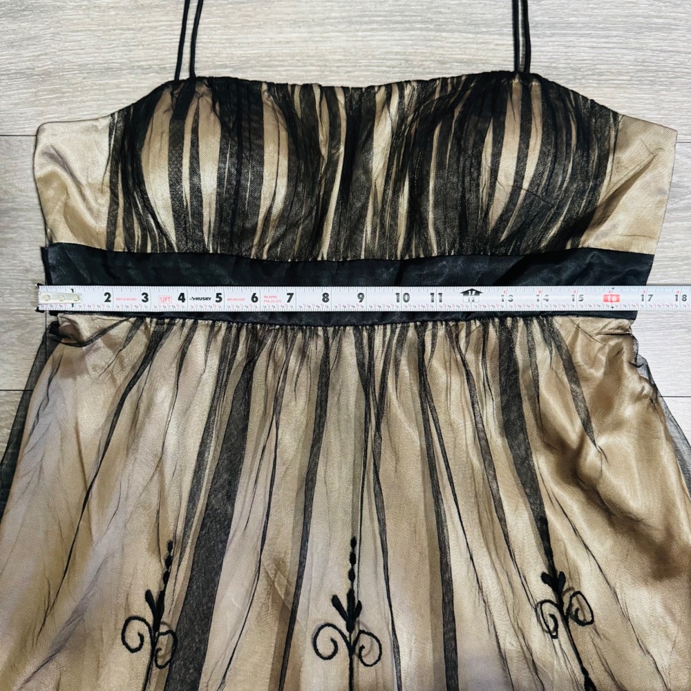 Vintage Y2K‎ SL Fashions Black Beige Mesh Overlay Whimsigoth Babydoll Dress 14 - Picture 11 of 13